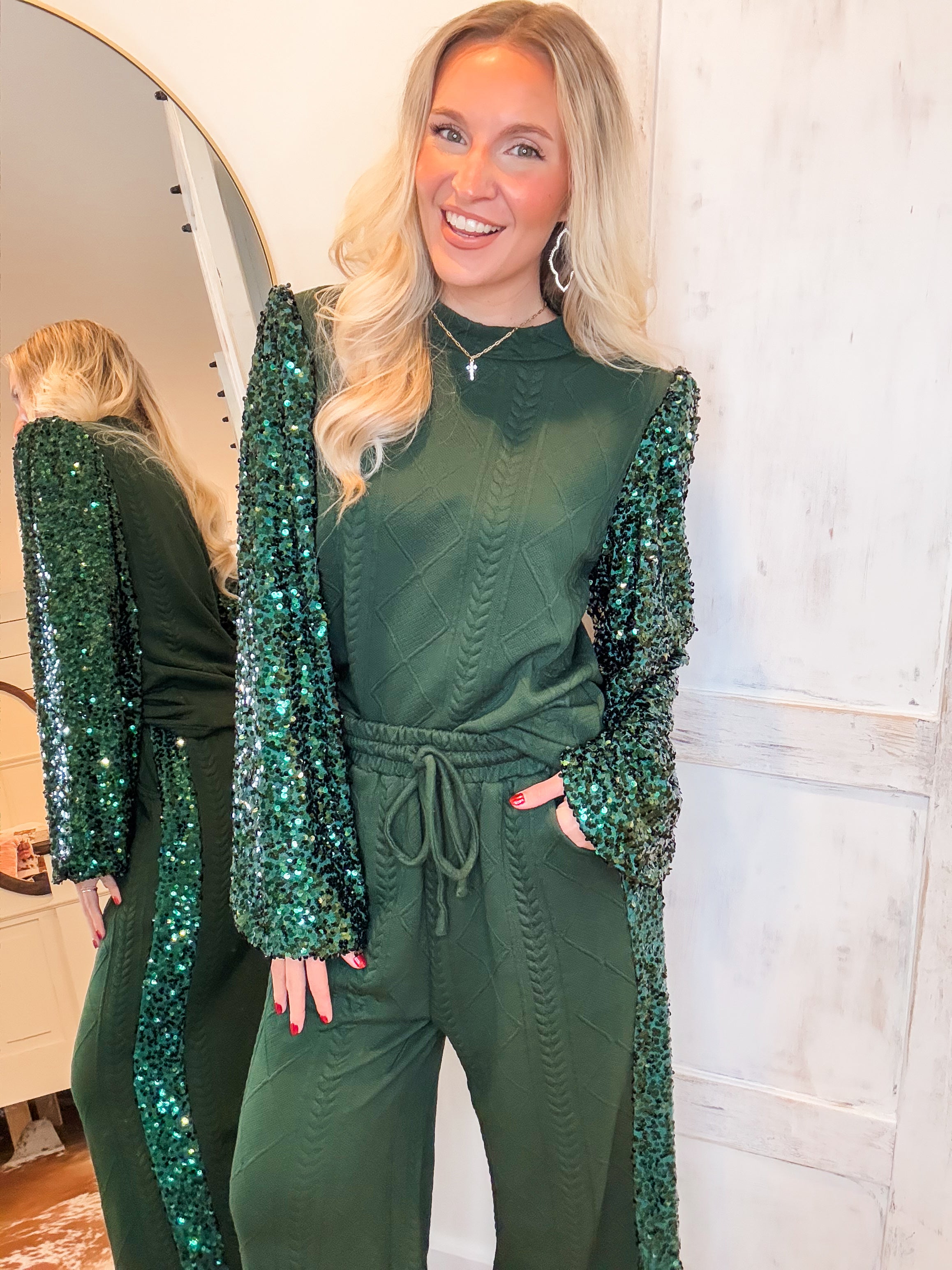 Joyous Day Hunter Green Sequin Pants