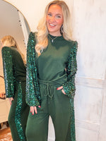 Load image into Gallery viewer, Joyous Day Hunter Green Sequin Pants
