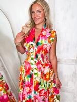 Load image into Gallery viewer, Summer Plans Multi Floral Front Zip Midi Dress
