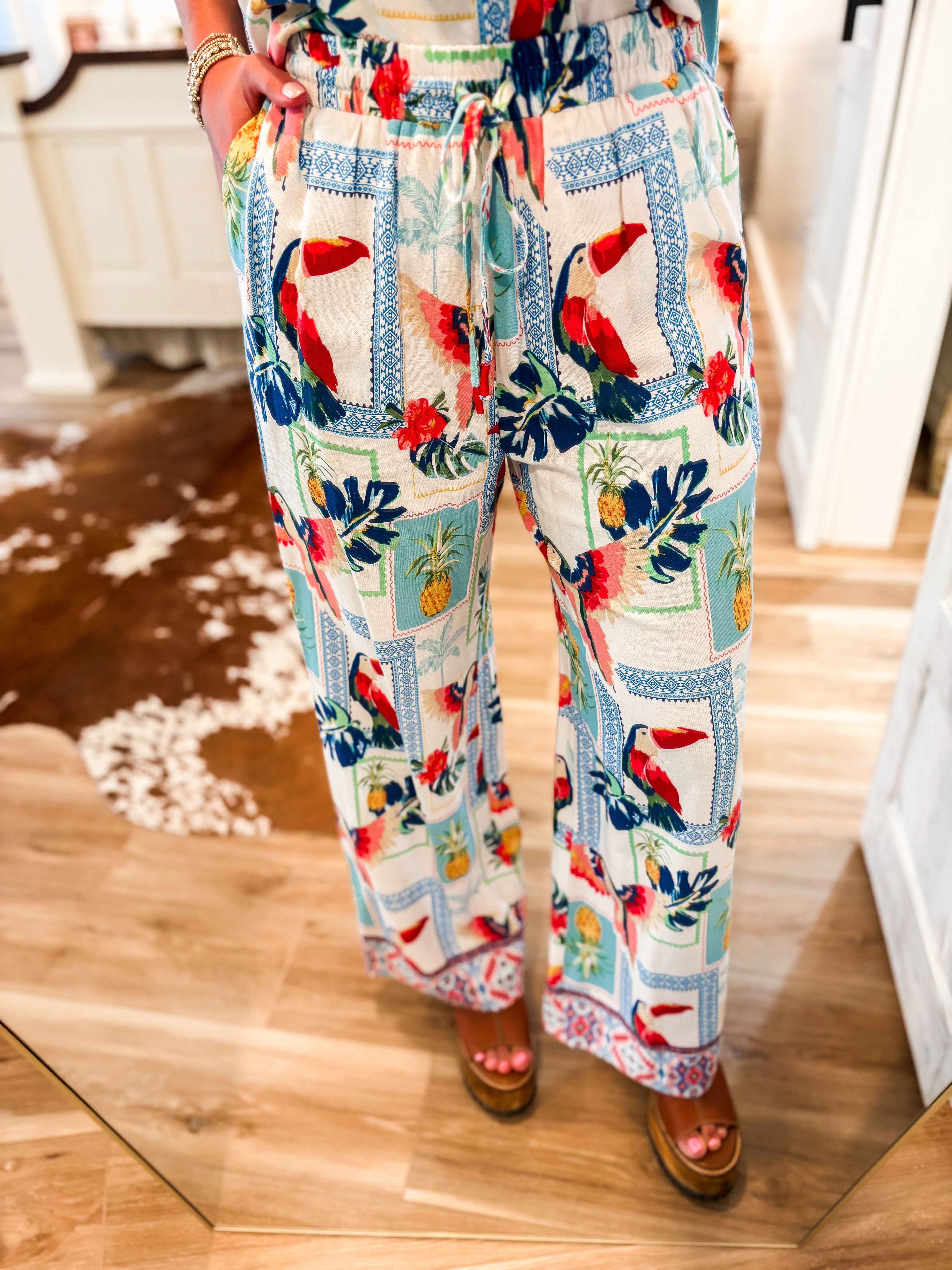 Sunset Stroll Tropical Print Linen Tank & Lounge Pant Set