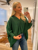 Load image into Gallery viewer, Change My Mind Forest Green Collared Blouse
