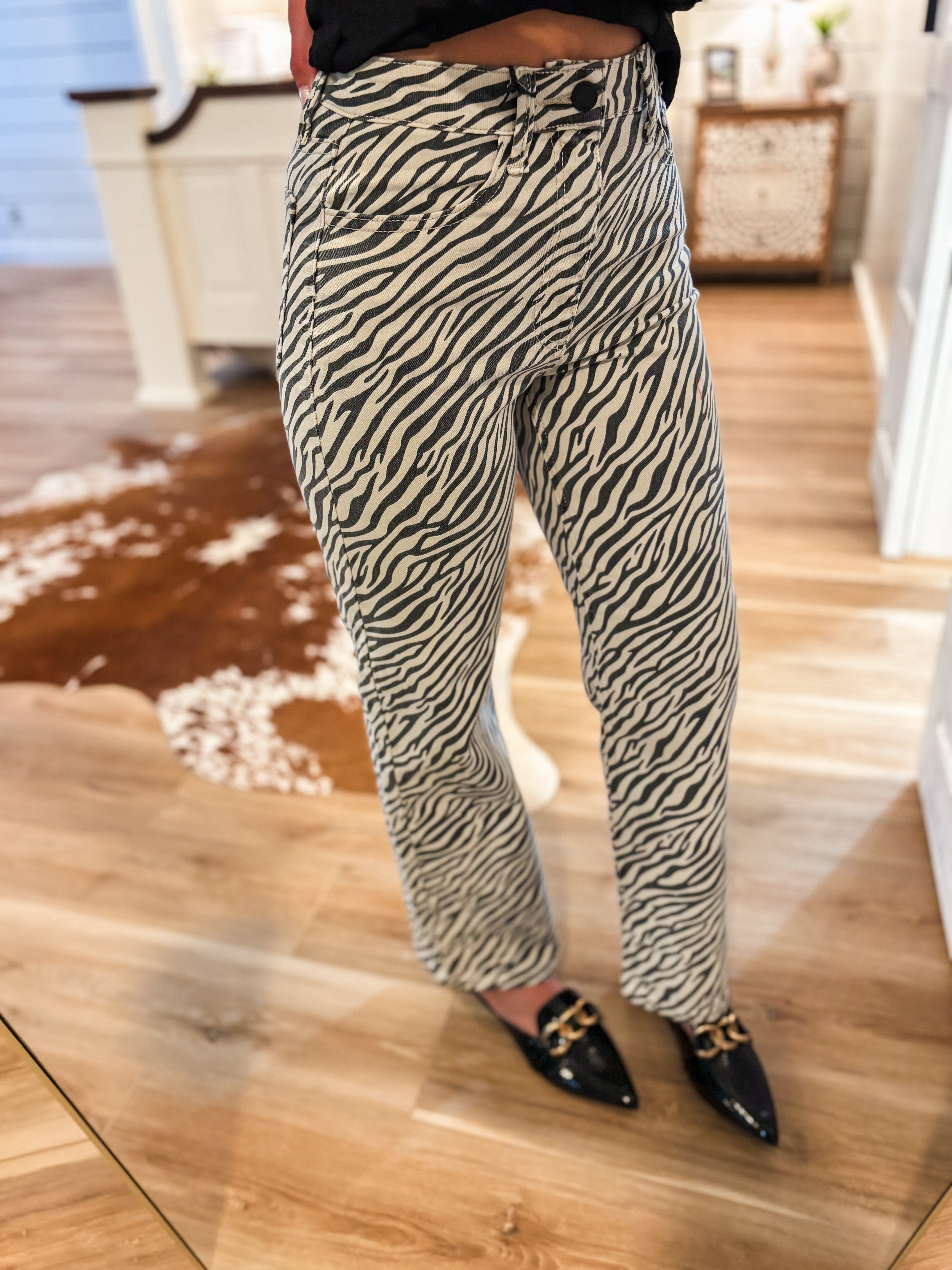 Fun Time Vintage Zebra Straight Just Black Denim