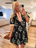 Load image into Gallery viewer, Walking By Navy/Blush Contrast Floral Mini Dress
