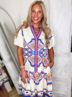 Load image into Gallery viewer, Great Start Ecru Multi Print Mini Dress
