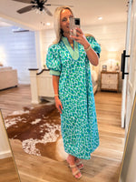 Load image into Gallery viewer, About Time Blue Leopard Contrast Maxi Dress
