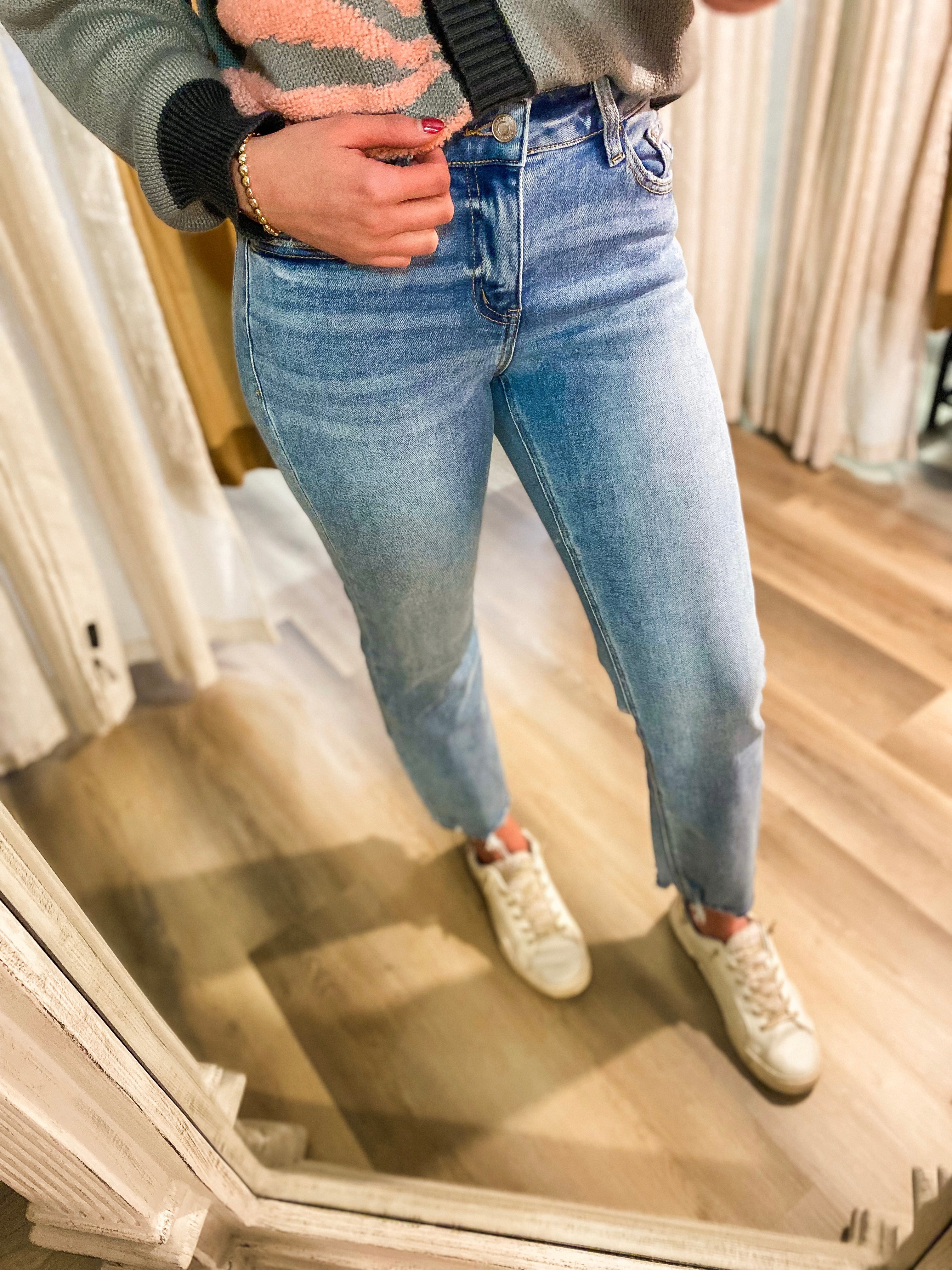 Emma Mid-Rise Light Wash Vervet Straight Denim