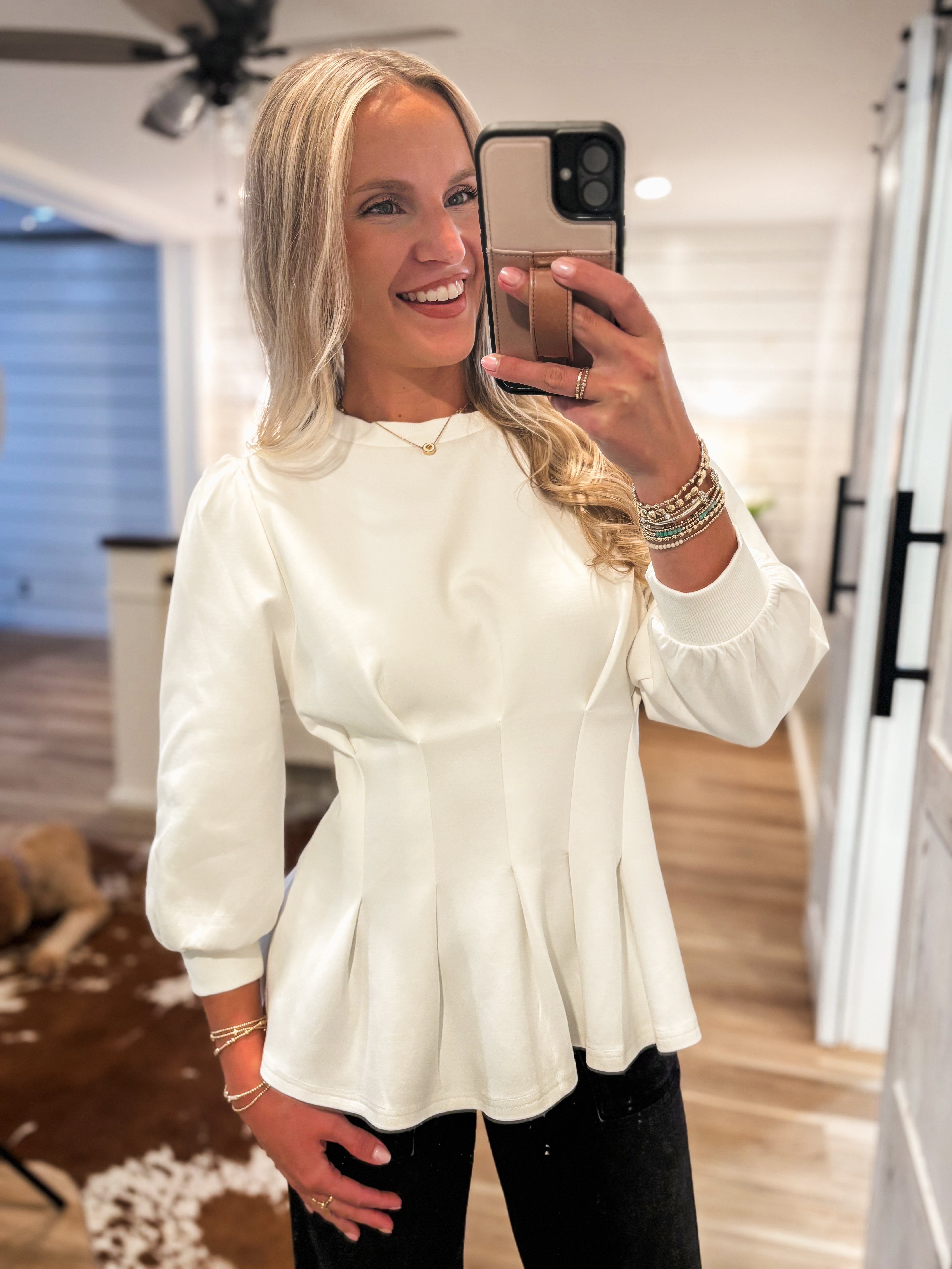 Highest Regard Off White Peplum Blouse