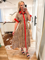 Load image into Gallery viewer, Walk Out Red Contrast Leopard Midi Dress
