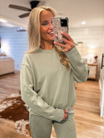 Load image into Gallery viewer, Coming Back Sage Satin Trim Sweatshirt &amp; Lounge Pant
