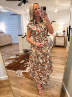 Load image into Gallery viewer, Rich Reward Navy Paisley Button Down Midi Dress
