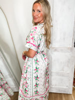 Load image into Gallery viewer, Gazing Over White/Pink Floral Midi Dress
