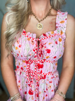 Load image into Gallery viewer, There She Goes Pink Floral Contrast Midi Dress
