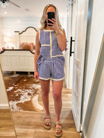 Load image into Gallery viewer, Blissful Day Orchid Blue Stripe Tank &amp; Shorts Set
