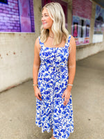 Load image into Gallery viewer, Day In The Life Blue Floral Midi Dress
