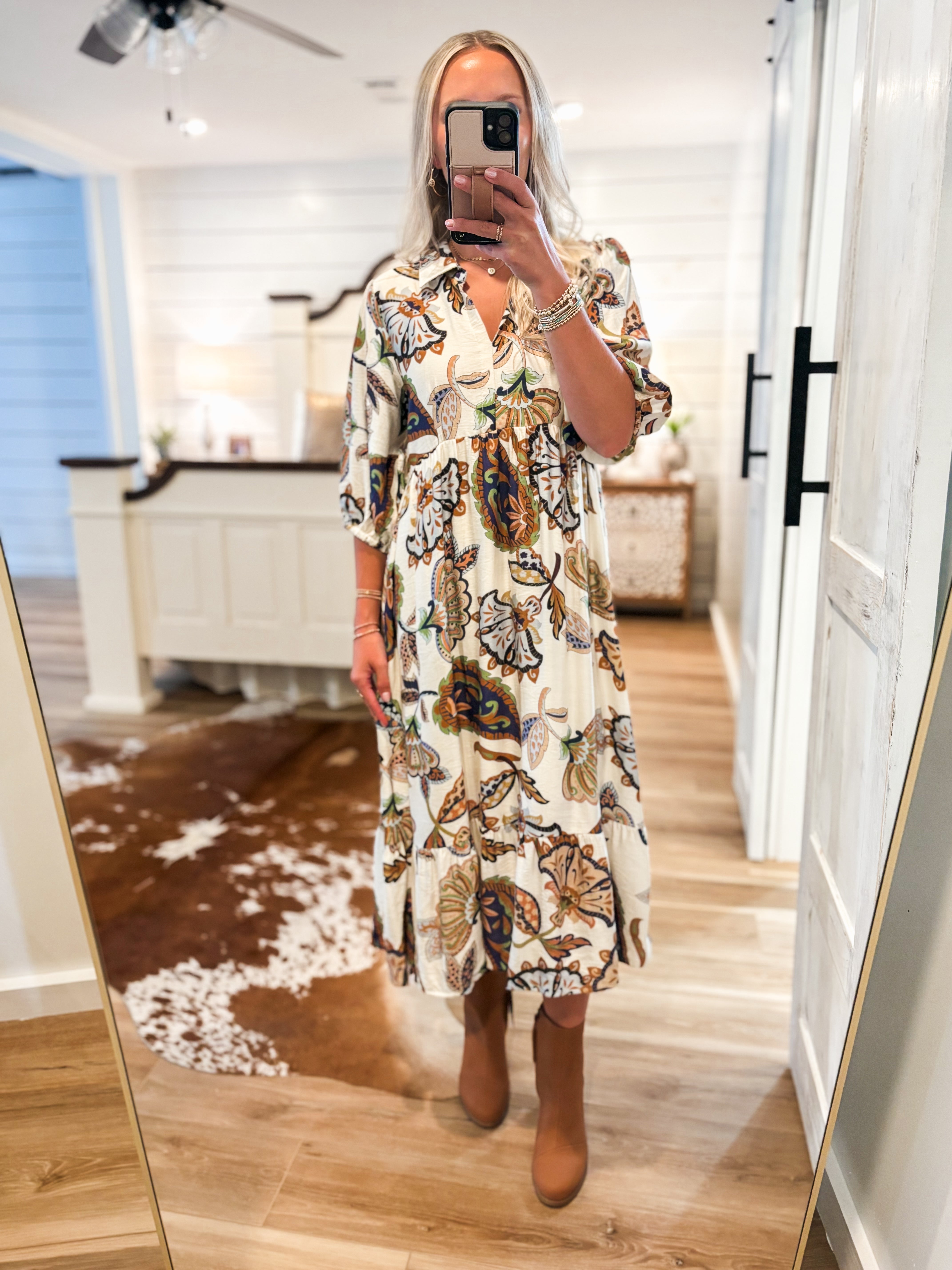 Here For It Navy Multi Paisley Midi Dress