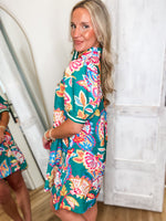 Load image into Gallery viewer, Short Timing Emerald Paisley Contrast Mini Dress
