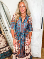 Load image into Gallery viewer, Calling In Teal Printed Midi Dress
