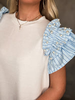 Load image into Gallery viewer, Take It Slow Pearl Studded Off White Blouse
