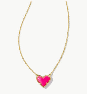Ari Neon Pink Heart Short Pendent Gold Necklace