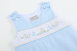 Load image into Gallery viewer, Light Blue Easter Smocked Shortalls
