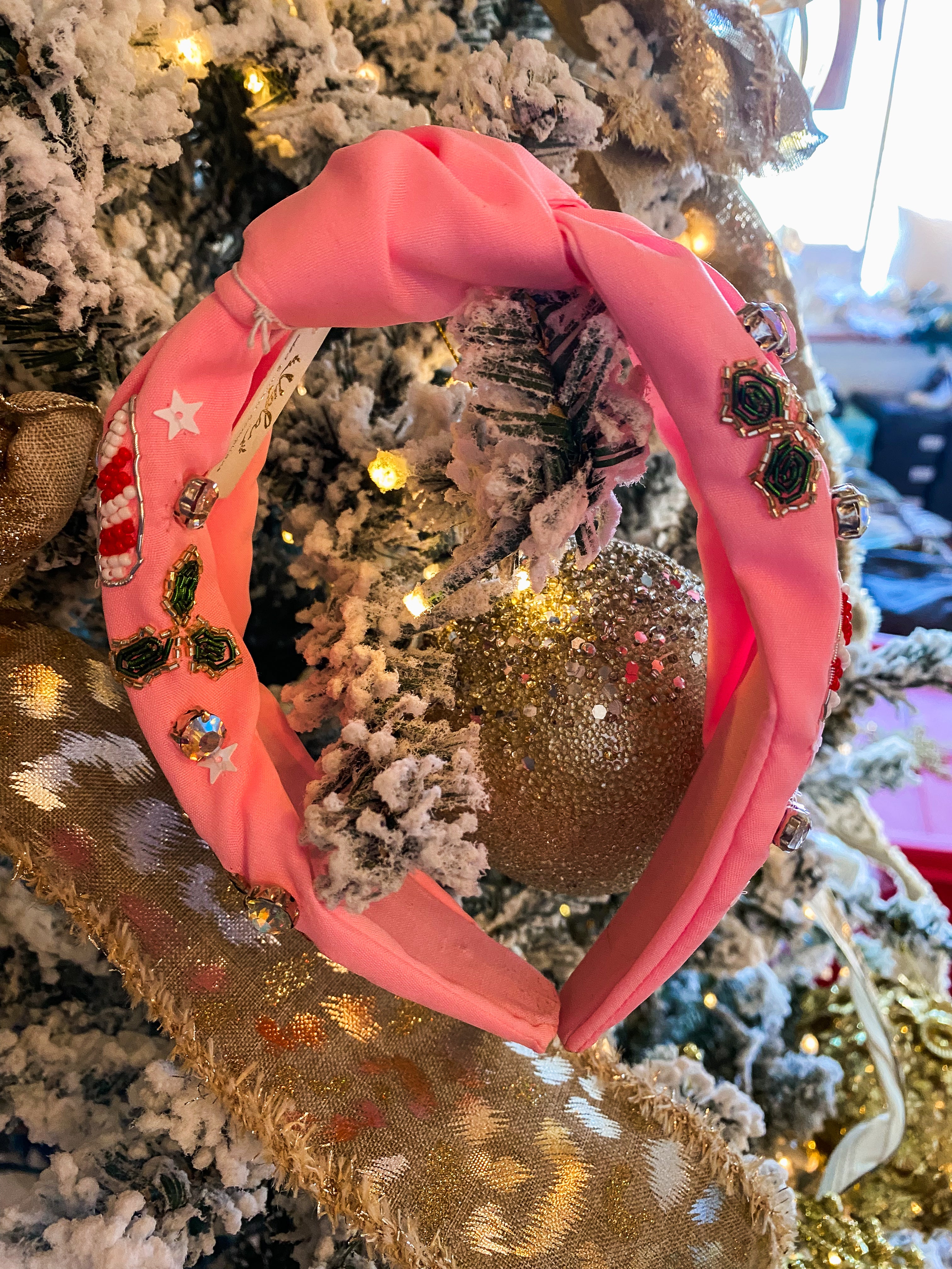 Candy Cane Bejeweled Pink Headband