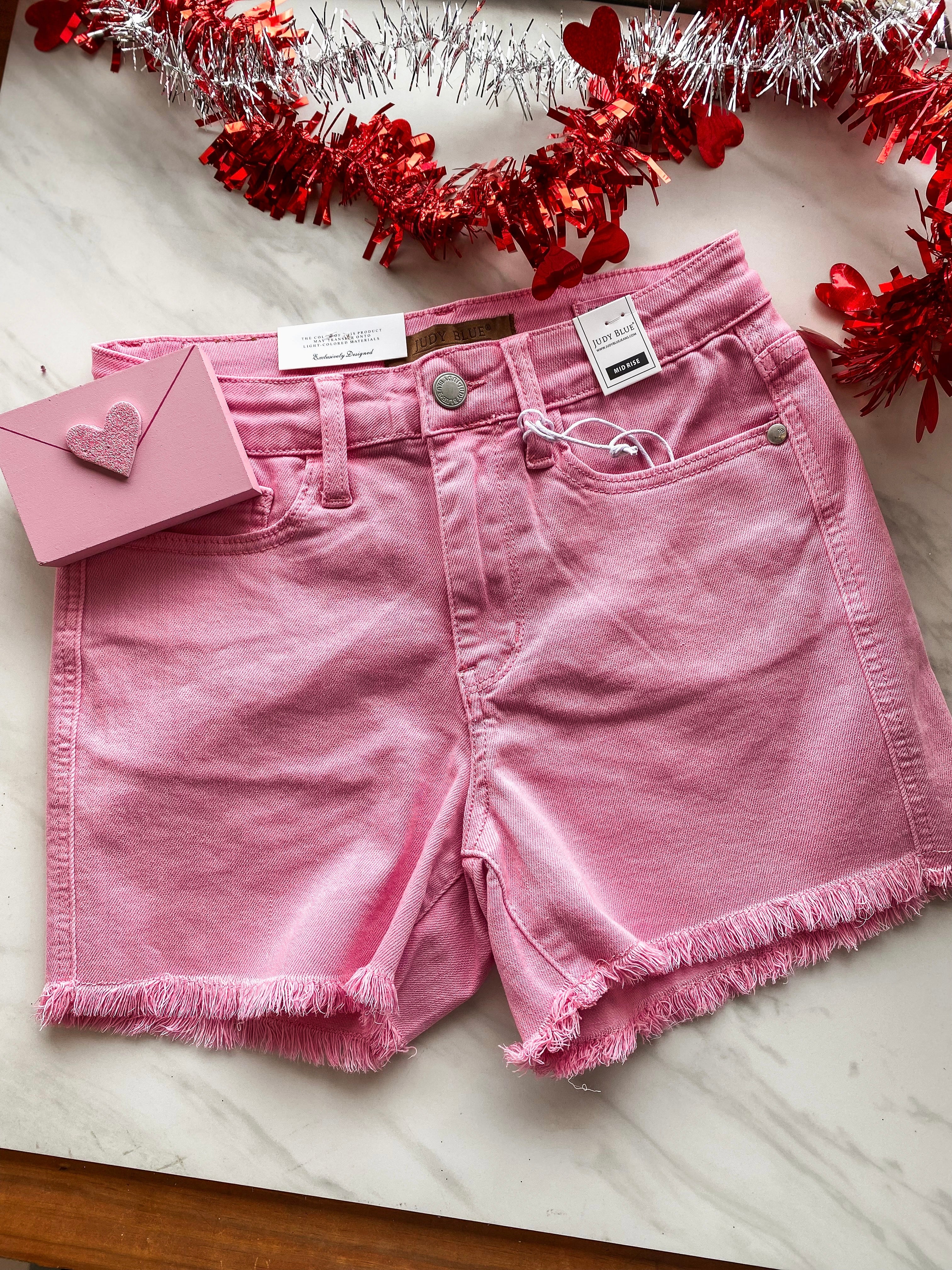Be Mine Mid Rise Light Pink Judy Blue Denim Shorts