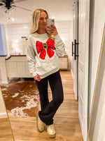 Load image into Gallery viewer, Santa Bow Gray Simply Southern Sweatshirt
