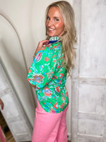 Load image into Gallery viewer, Perfect Day Kelly Green Paisley Contrast Blouse
