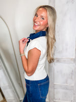 Load image into Gallery viewer, Be So Sweet White/Denim Contrast Knit Blouse
