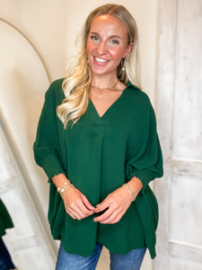 Change My Mind Forest Green Collared Blouse