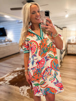 Load image into Gallery viewer, Short Timing Multi Mix Paisley Contrast Mini Dress
