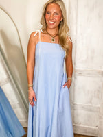 Load image into Gallery viewer, Stories Unfolding Light Blue Stripe Midi Dress
