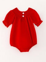 Load image into Gallery viewer, Bow Smocked Red Romper
