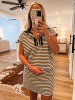 Load image into Gallery viewer, Sweet Timing S/S Taupe/Black Stripe Pullover &amp; Skort Set
