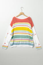 Load image into Gallery viewer, Hey There Multicolor Hollow Striped Knit Sweater
