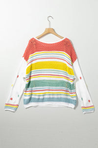 Hey There Multicolor Hollow Striped Knit Sweater