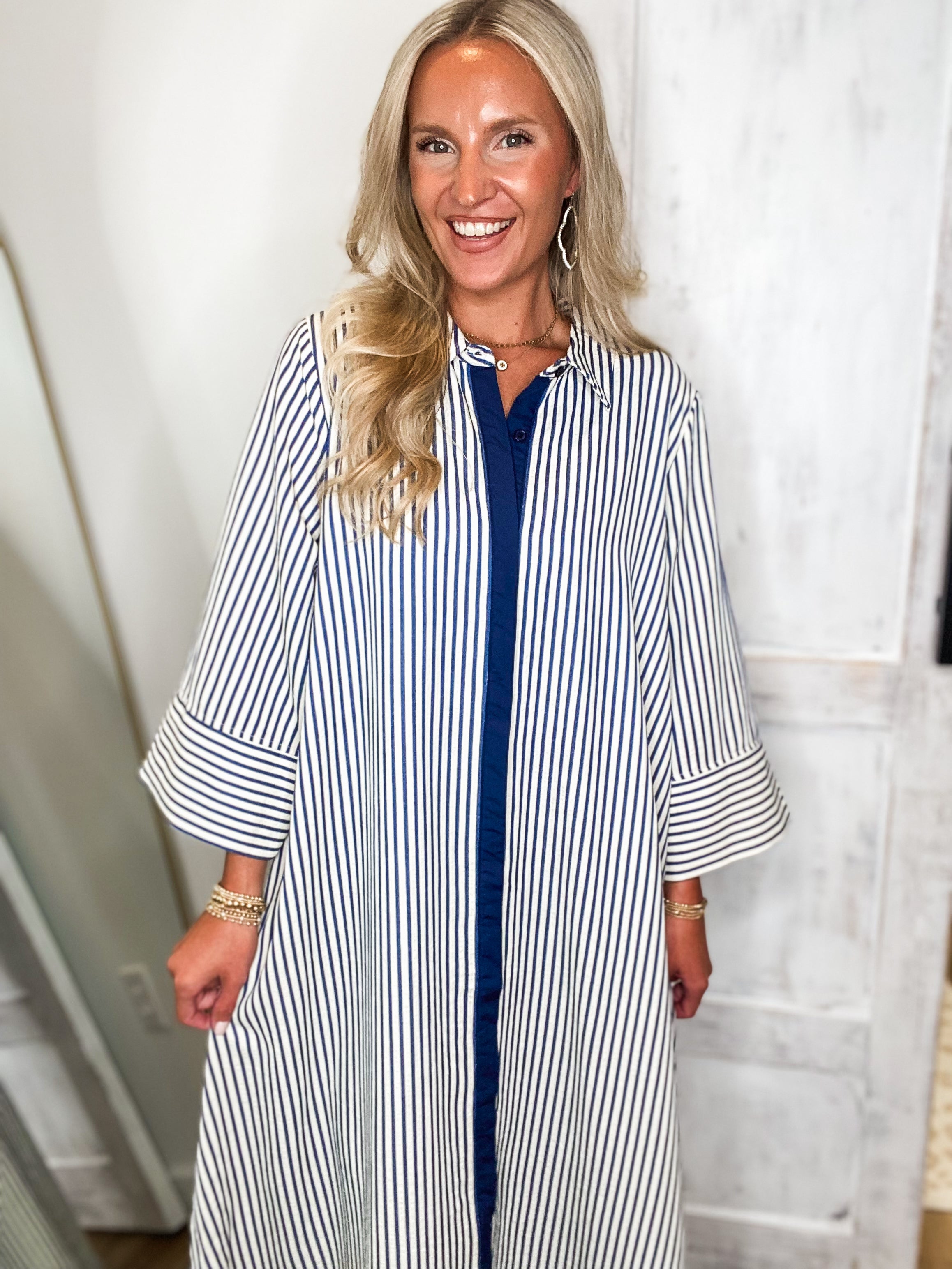 Long Distance Indigo Stripe Maxi Dress