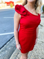 Load image into Gallery viewer, Perfect Timing Red Ruffle Strap Mini Dress
