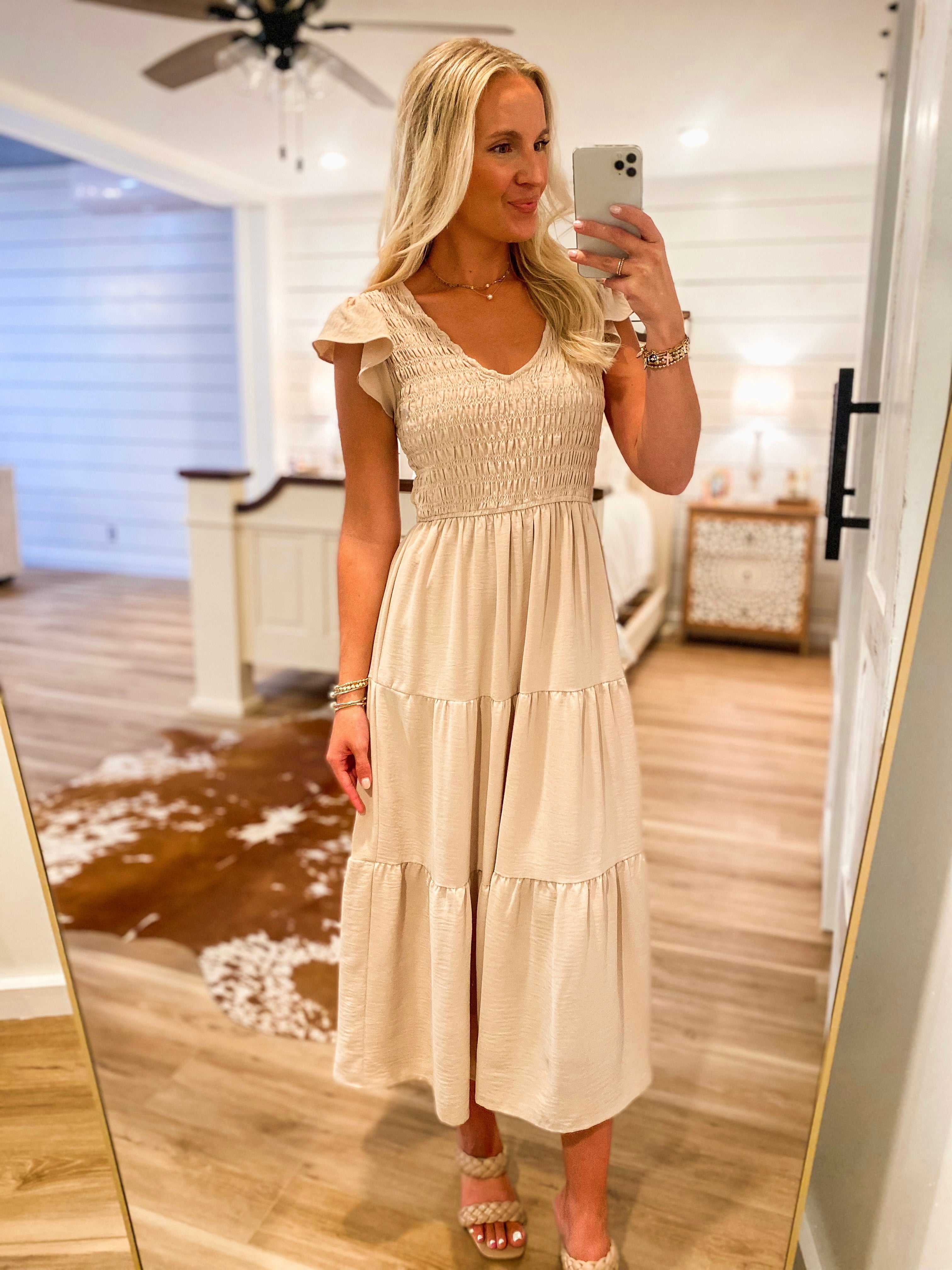 Take My Chance Taupe Midi Dress