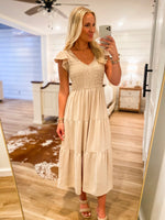 Load image into Gallery viewer, Take My Chance Taupe Midi Dress
