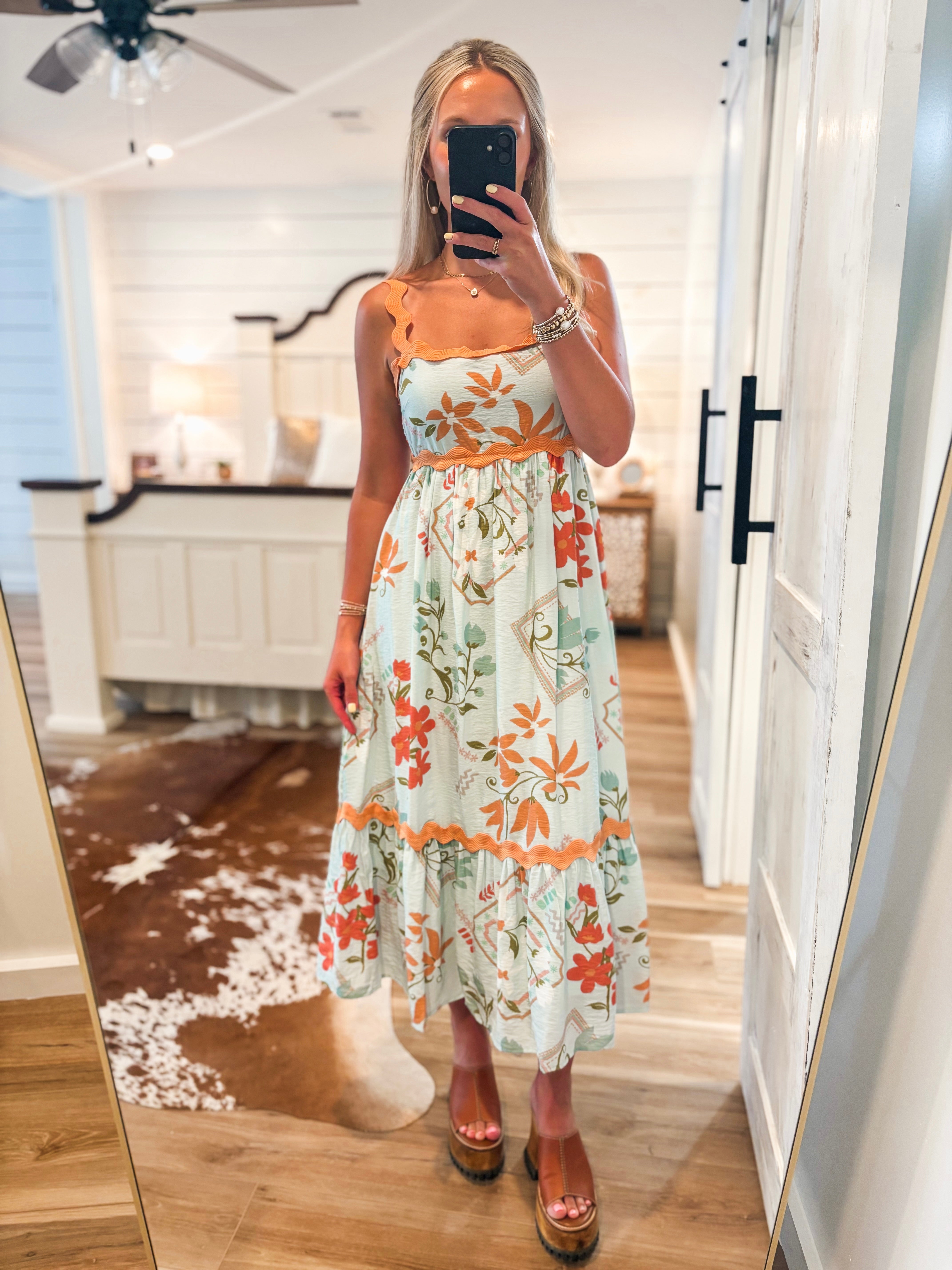 aqua floral midi dress AQUA BLUE WAIST TIE MIDI DRESS S