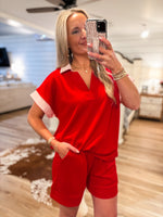 Load image into Gallery viewer, Coming Around Red Contrast S/S Top &amp; Shorts Set
