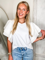 Load image into Gallery viewer, Iris White Ruffle Sleeve ADRIENNE Blouse
