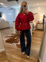 Load image into Gallery viewer, Burgundy Drawstring L/S Blouse
