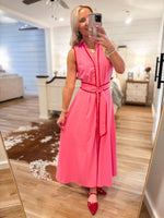 Load image into Gallery viewer, Find A Way Pink Button Down Midi Dress
