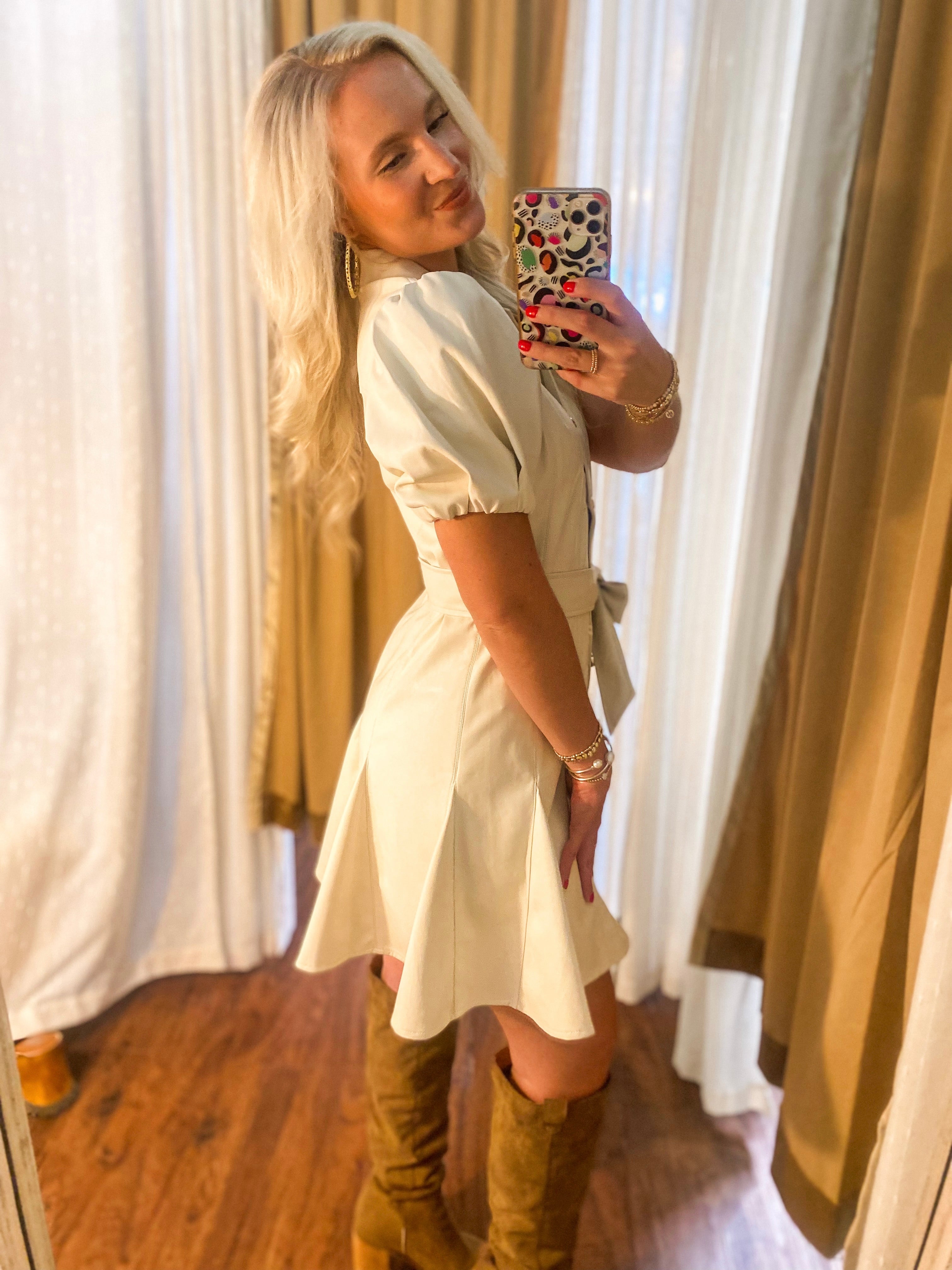 Showing Off Ivory Faux Leather Mini Dress