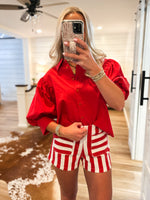 Load image into Gallery viewer, Ivory &amp; Brick Red Stripe Shorts
