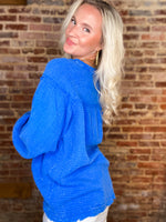 Load image into Gallery viewer, Keep On Royal Blue Washed Cotton Long Sleeve Blouse
