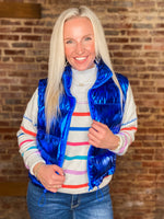 Load image into Gallery viewer, Your Type Royal Blue Metallic Puffer Vest
