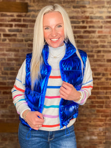 Your Type Royal Blue Metallic Puffer Vest